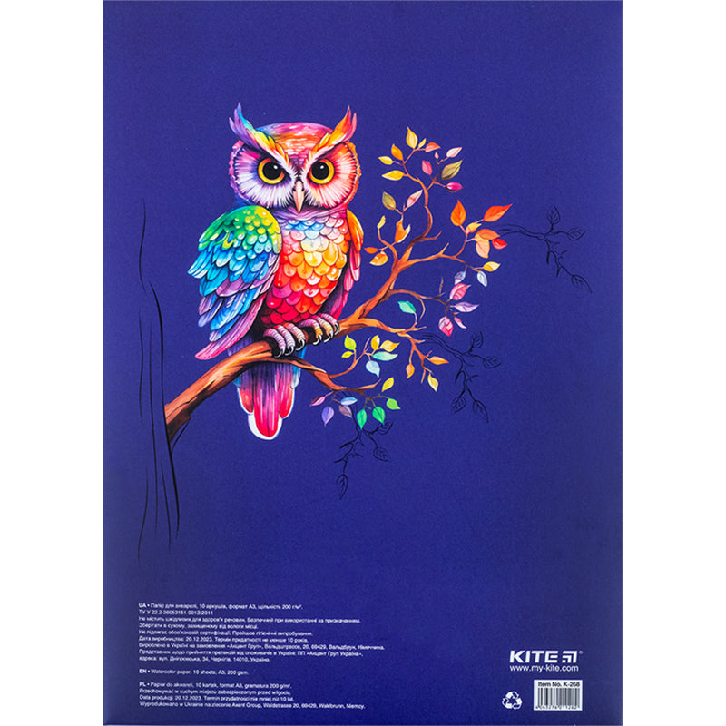 Бумага для акварели Kite Classic K-268, А3, 10 листов, 200г/м2