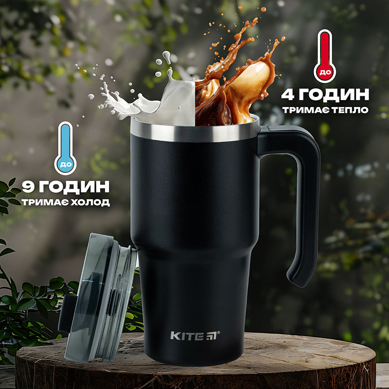 Термокружка с ручкой Kite K24-1207-1, 600 мл, черная