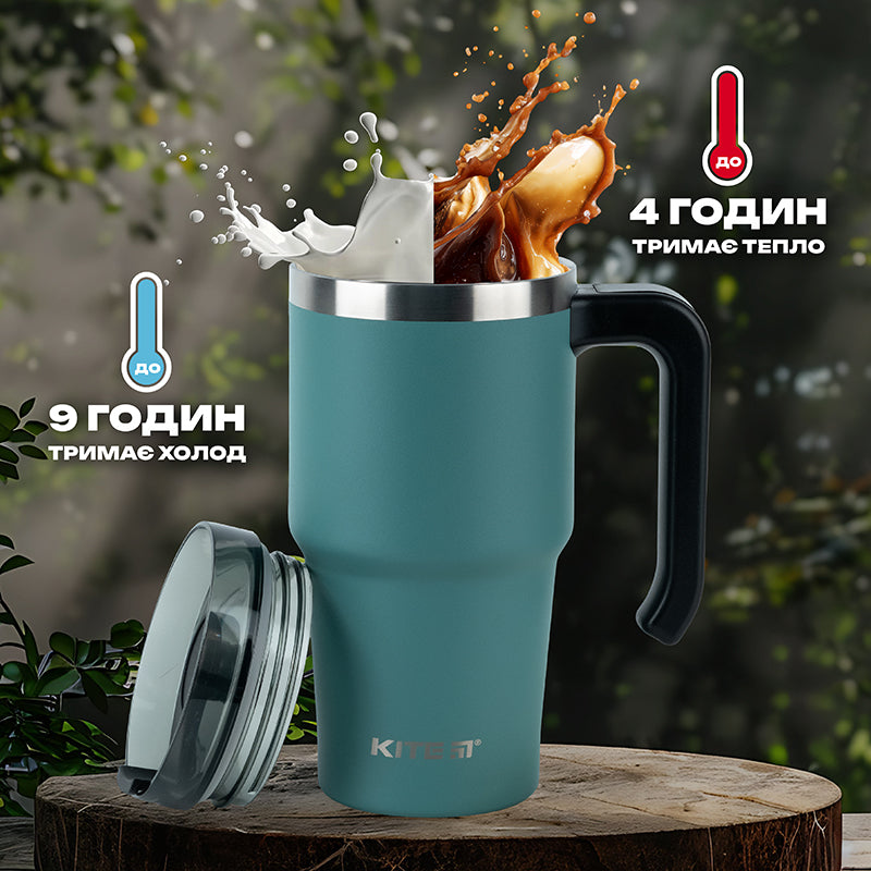 Термокружка з ручкою Kite K24-1207-3, 600 мл, зелена