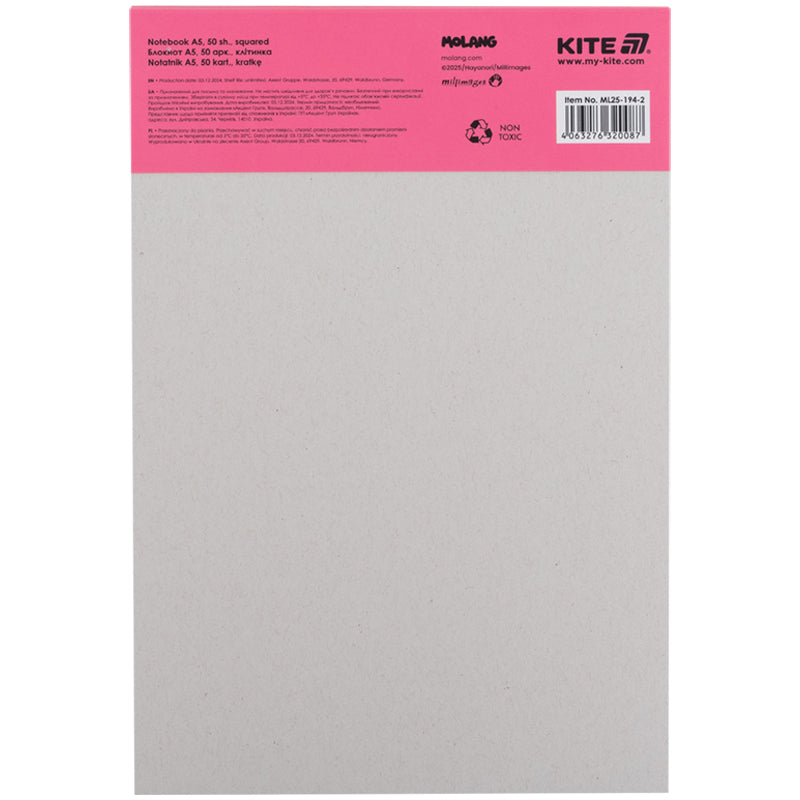 Блокнот-планшет Kite Molang ML25-194-2, A5, 50 листов, клетка