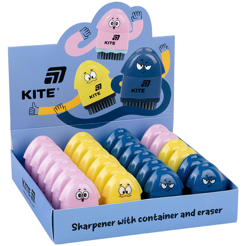 Точилка з контейнером та гумкою Kite Faces K25-365, асорті