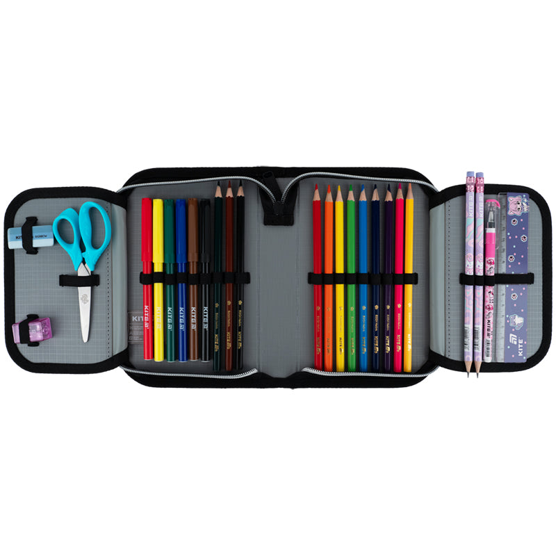 Пенал с наполнением Kite  Black&Silver K26-622H-5, 1 отделение, 2 отворот