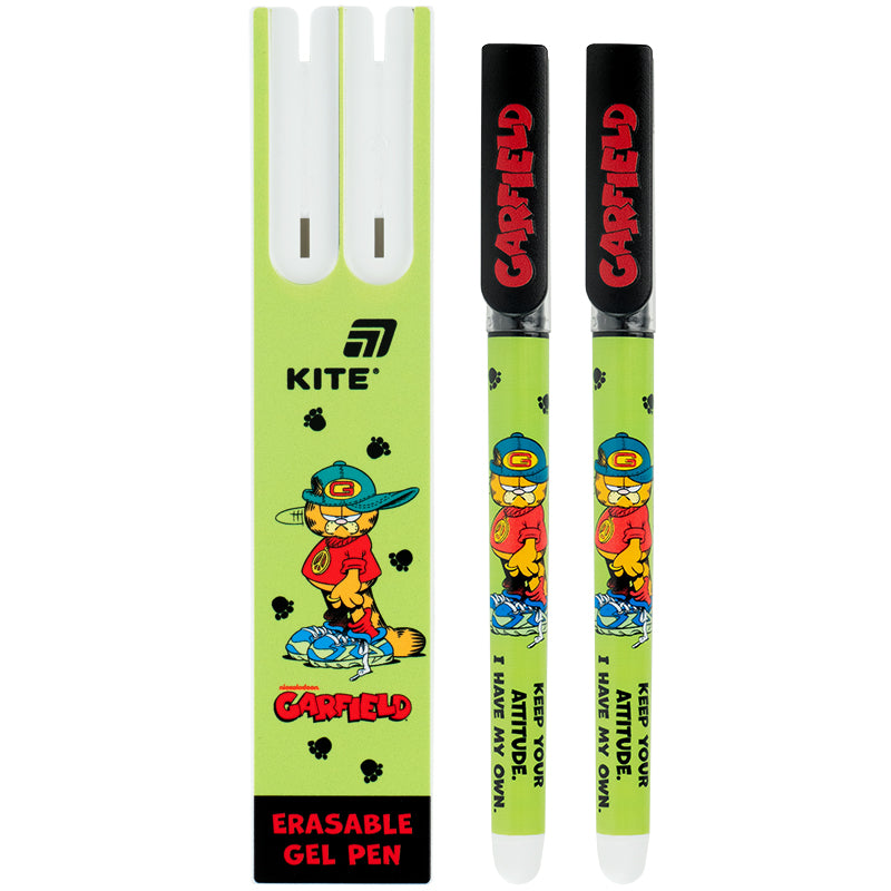 Ручка гелевая "пиши-стирай" Kite Garfield GF26-069, синяя, 2 шт. в пенале