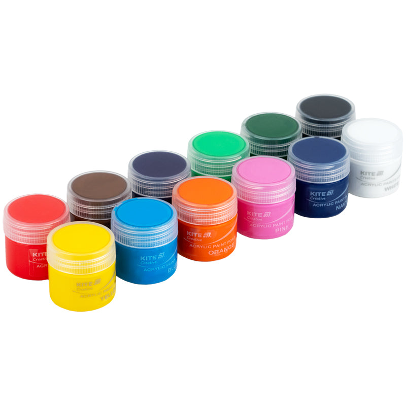 Фарби акрилові для тканини Kite Creative K-276, 12 кольорів, 20 мл