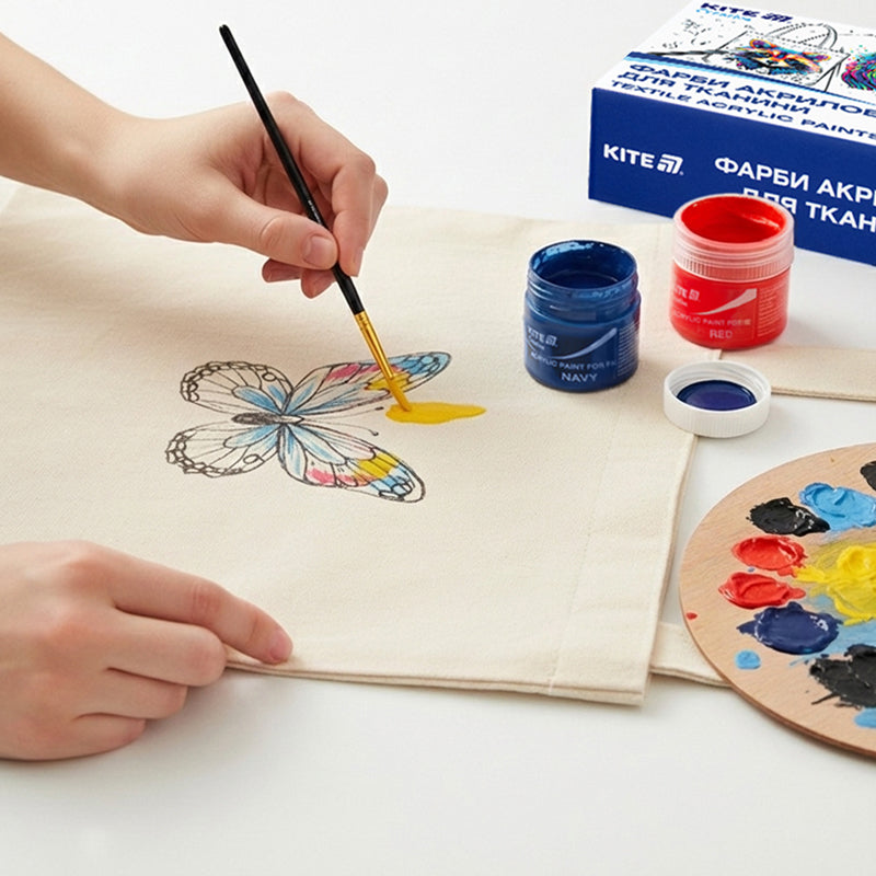 Фарби акрилові для тканини Kite Creative K-276, 12 кольорів, 20 мл