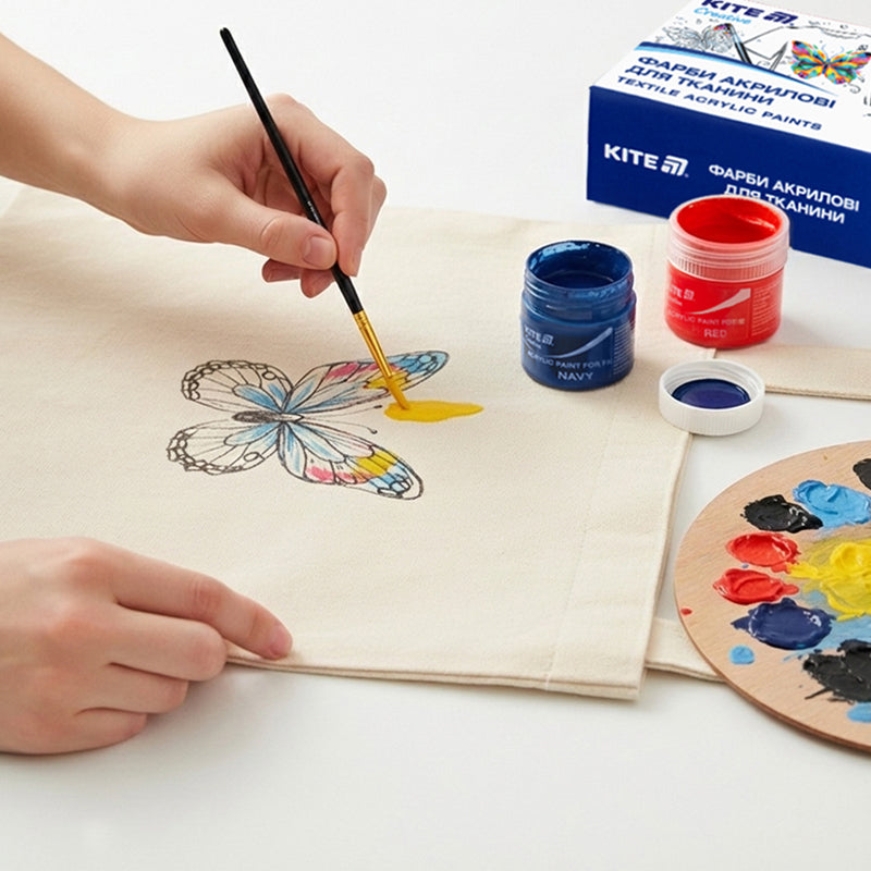 Фарби акрилові для тканини Kite Creative K-277 , 6 кольорів, 20 мл