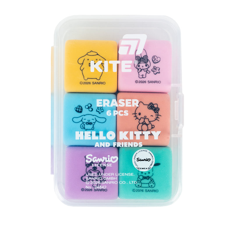 Набір гумок у пластиковому боксі Kite Hello Kitty and Friends HK26-145, асорті, 6 шт.