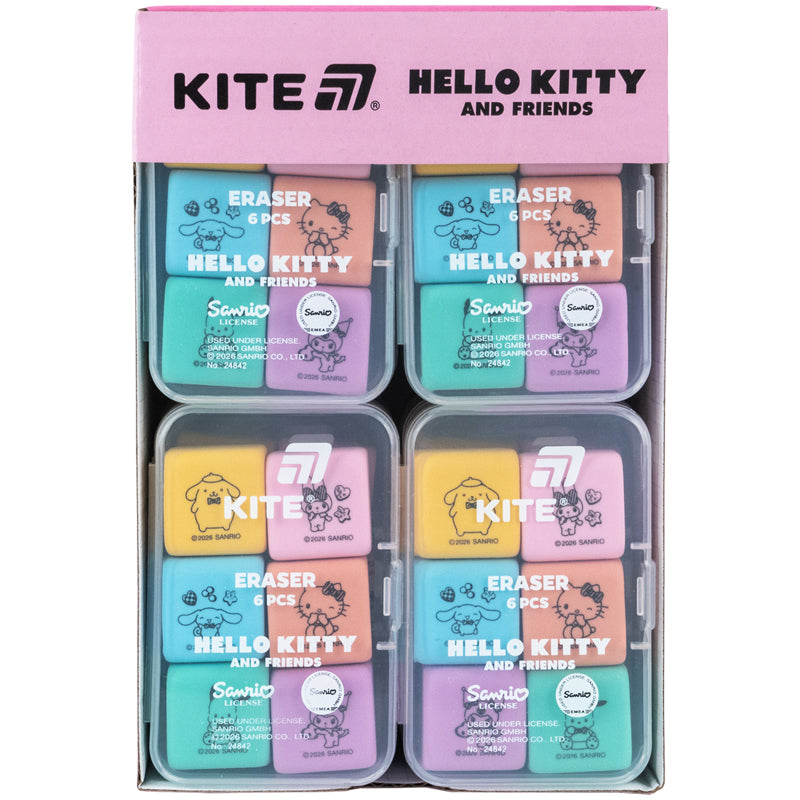 Набір гумок у пластиковому боксі Kite Hello Kitty and Friends HK26-145, асорті, 6 шт.