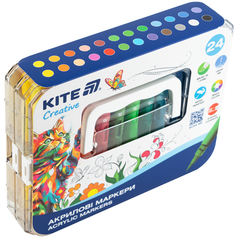Маркери акрилові з рідкими чорнилами Kite Creative K-1162, 24 кольори