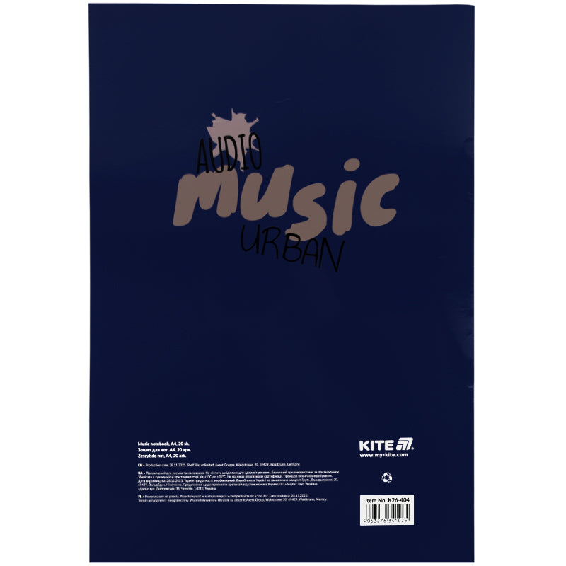 Зошит для нот Kite Rock&Loud K26-404, A4, 20 аркушів