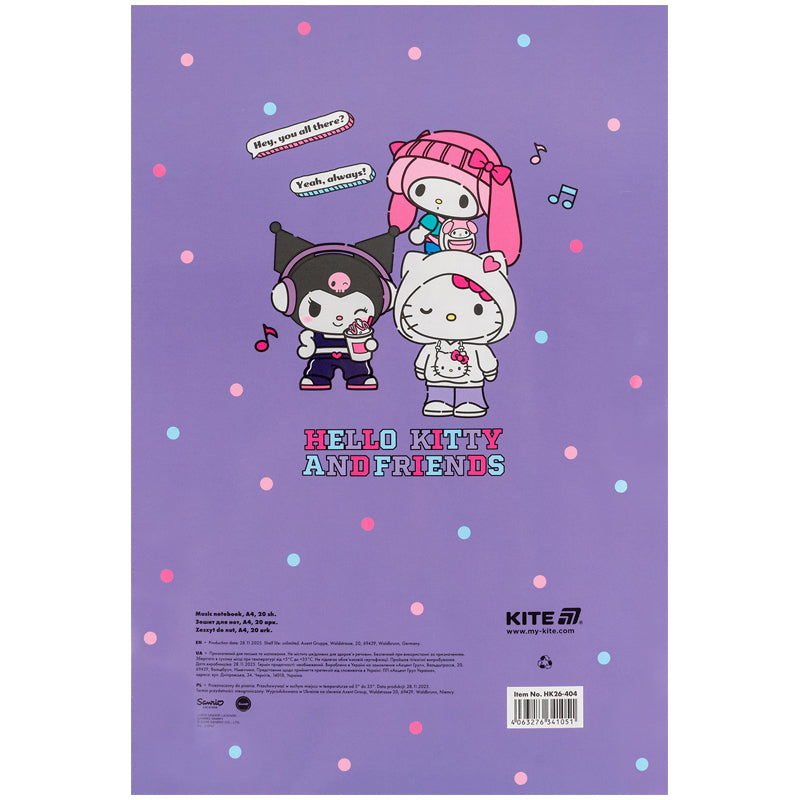 Тетрадь для нот Kite Hello Kitty HK26-404, A4, 20 листов