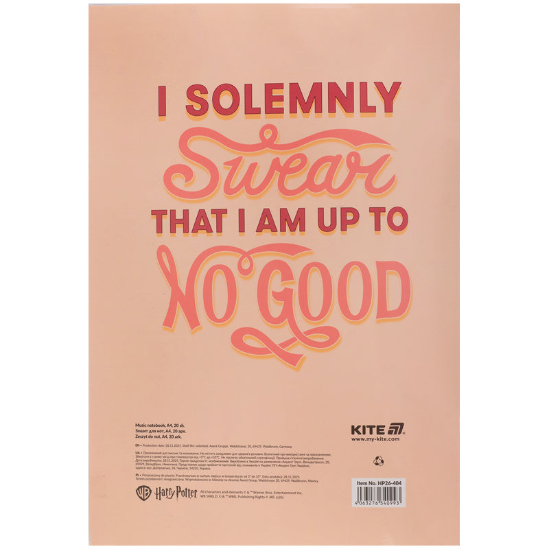 Тетрадь для нот Kite Harry Potter HP26-404, A4, 20 листов