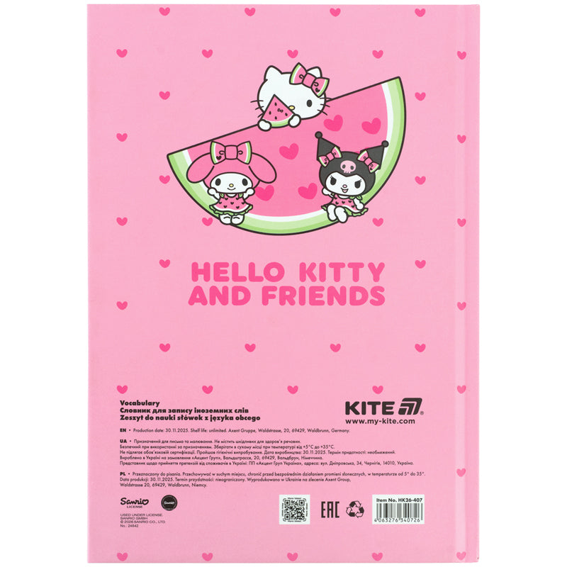 Словник для запису іноземних слів Kite Hello Kitty, 60 аркушів