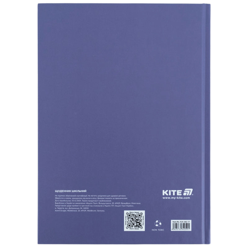 Школьный дневник Kite K26-262-17, твердая обложка, графитный