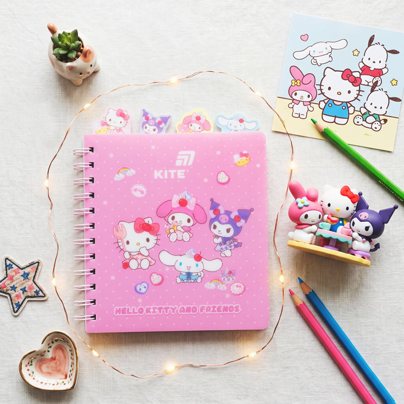 Блокнот с разделителями на спирали Hello Kitty HK26-278, 80 листов, клетка, пластиковая обложка