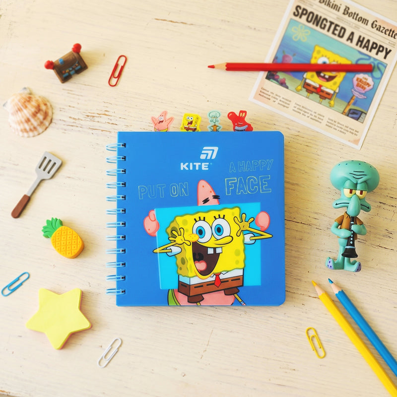 Блокнот с разделителями на спирали Sponge Bob SB26-278, 80 листов, клетка, пластиковая обложка
