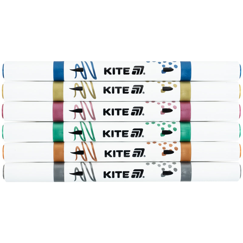 Маркери акрилові двосторонні Kite Creative K-1293, 6 кольорів металлік