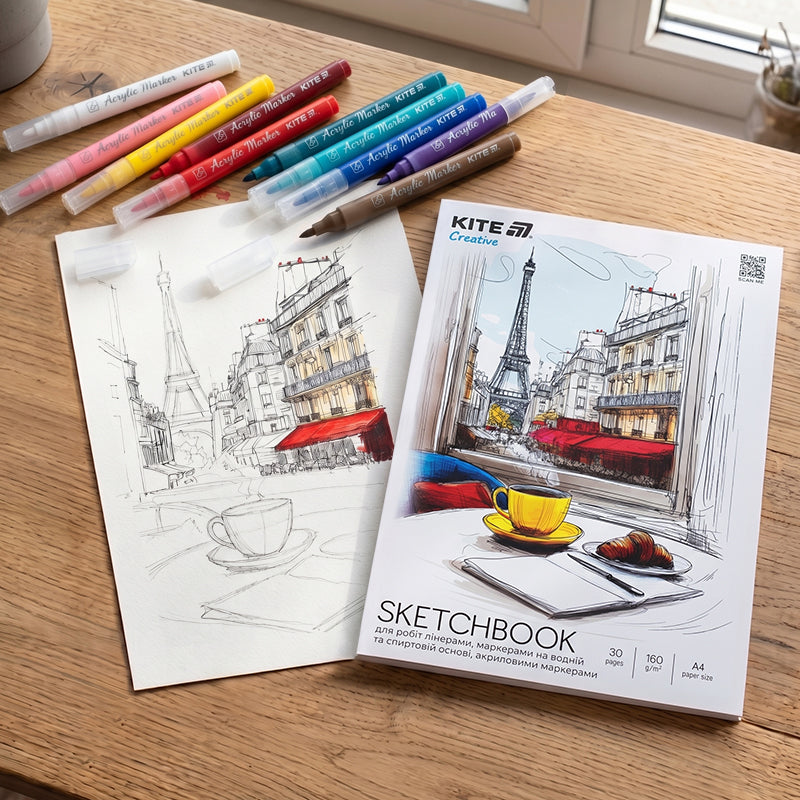 Скетчбук для робіт маркерами Kite Creative K-1281, А4, 30 аркушів