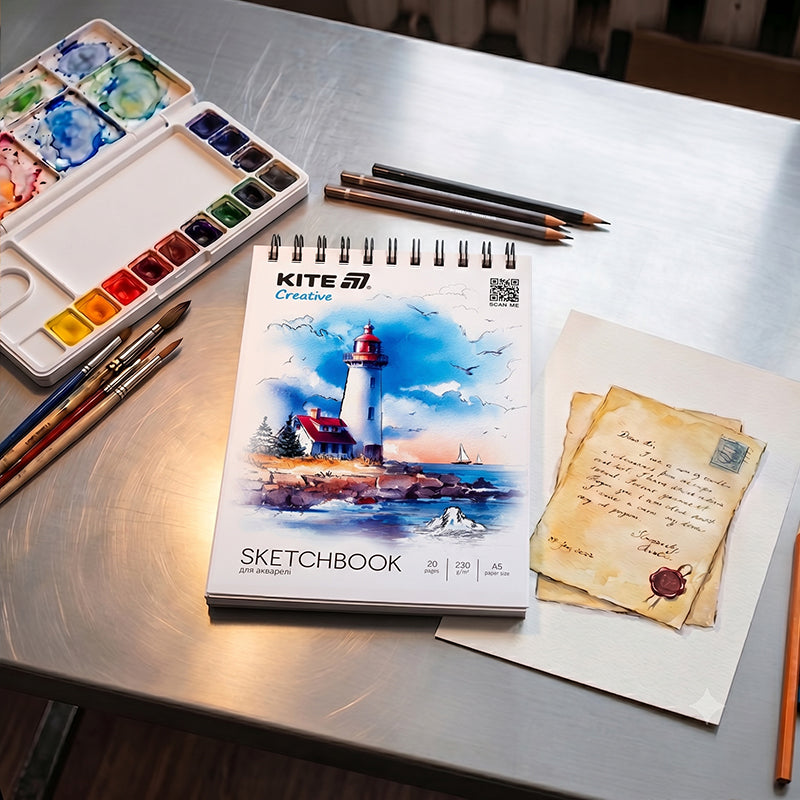 Скетчбук на спіралі для акварелі Kite Creative K-1283, А5, 20 аркушів