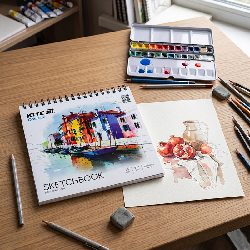 Скетчбук на спіралі для акварелі Kite Creative K-1285, 21*21 см, 20 аркушів