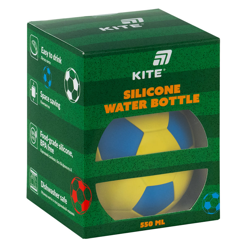 Силиконовая бутылка для воды Kite K26-1272-2, 550 мл, сине-желтая