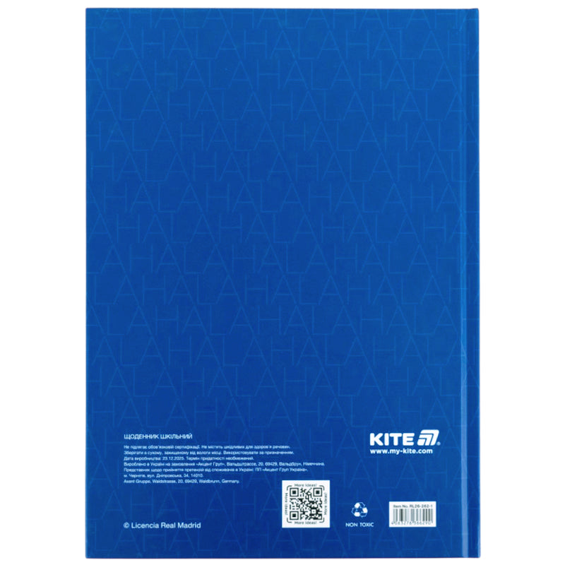 Школьный дневник Kite Real Madrid RL26-262-1, твердая обложка