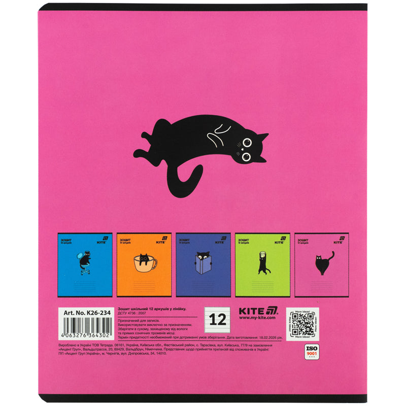 Зошит шкільний Kite One color K26-234, 12 аркушів, лінія