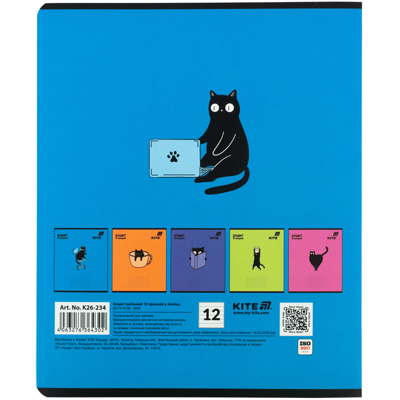 Зошит шкільний Kite One color K26-234, 12 аркушів, лінія