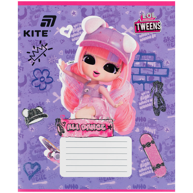Тетрадь школьная Kite LOL LO26-235, 12 листов, косая линия
