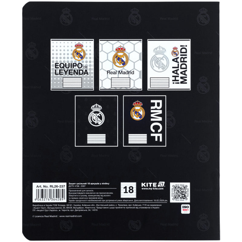 Зошит шкільний Kite  Real Madrid  RL26-237, 18 аркушів, лінія