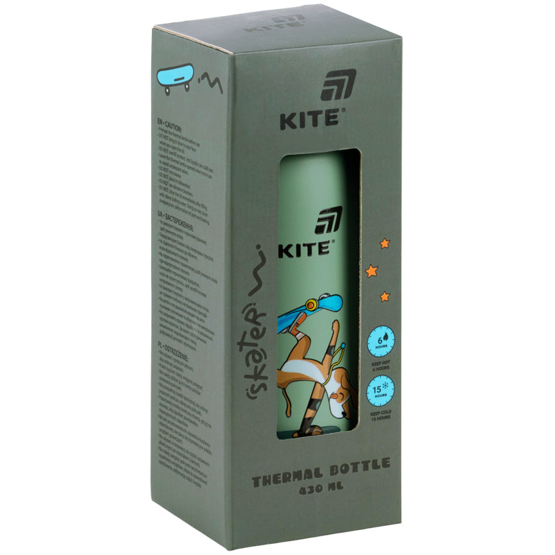 Термобутылка с кнопкой Kite K26-1221-1, Skate of fly, 430 мл