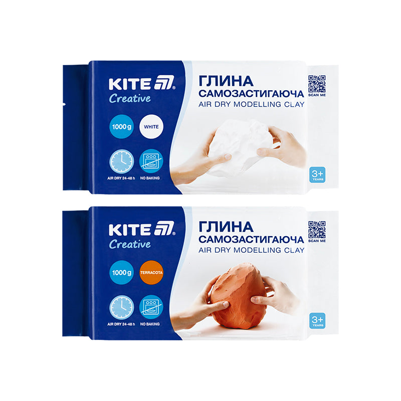 Глина самозастигаюча Kite Creative, K-290, біла, 1000 г