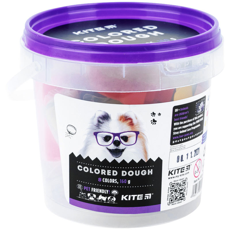 Цветное тесто для лепки Kite Dogs K22-137, 8*20 г + 2 формочки + стек