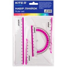 Набір Kite Classic K-280-10: лінійка 15 см, 2 косинця, транспортир (рожева смуга)
