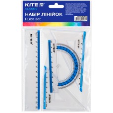 Набір Kite Classic K-280-07: лінійка 15 см, 2 косинця, транспортир (блакитна смуга)