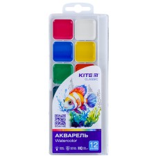 Краски акварельные Kite Classic K-061, 12 цветов