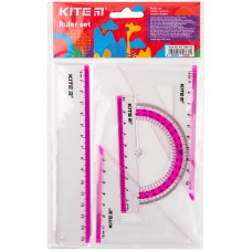 Набір: лінійка 15 см, 2 косинця, транспортир (рожева смуга) Kite К17-280-10