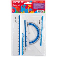 Набір: лінійка 15 см, 2 косинця, транспортир (блакитна смуга) Kite К17-280-07
